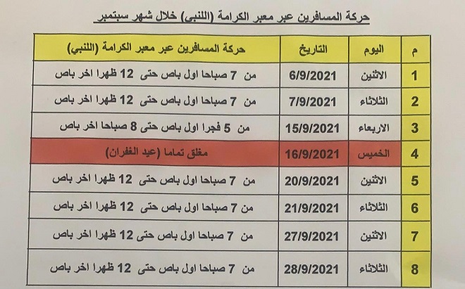 الجدول