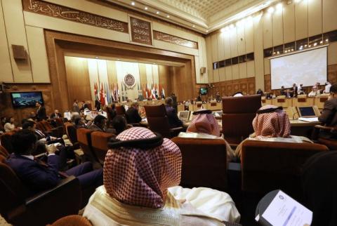 الوفد السعودي خلال الاجتماع-تصوير أسوشيتدبرس وزراء الخارجية العرب يؤكدون الالتزام بتفعيل شبكة أمان مالية لدعم موازنة دولة فلسطين