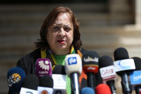 وزيرة الصحة مي الكيلة تتحدث خلال الإيجاز الصحفي-تصوير وفا الكيلة: حالة جميع المصابين بفيروس كورونا مستقرة