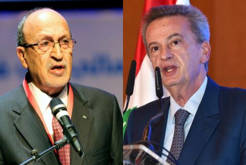 رئيس مجلس إدارة هيئة سوق رأس المال الفلسطينية نبيل قسيس (يسار الصورة) وحاكم مصرف لبنان رياض سلامة هيئة سوق رأس المال تعزي الشعب اللبناني إثر فاجعة المرفاً