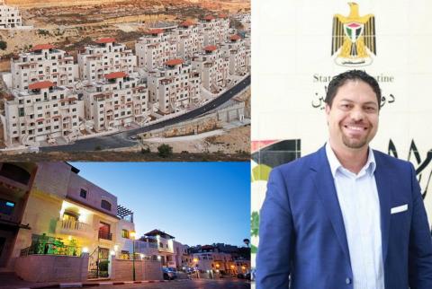 رئيس اتحاد المطوّرين العقاريين الفلسطينيين المهندس علاء أبو عين، وصور لمشاريع عقارية-نقلا عن صحيفة الحياة الجديدة أزمات مركّبة تعصف باتحاد المطوّرين العقاريين