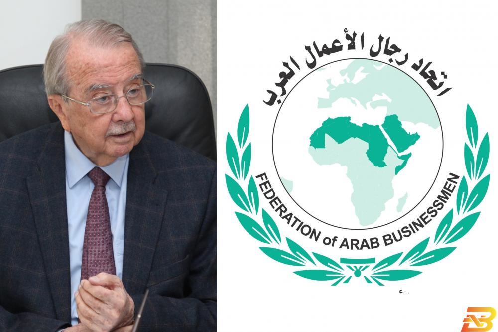 رئيس اتحاد رجال الأعمال العرب حمدي الطباع وشعار الاتحاد رئيس اتحاد رجال الأعمال العرب: 323 مليار دولار خسائر الاقتصاد العربي