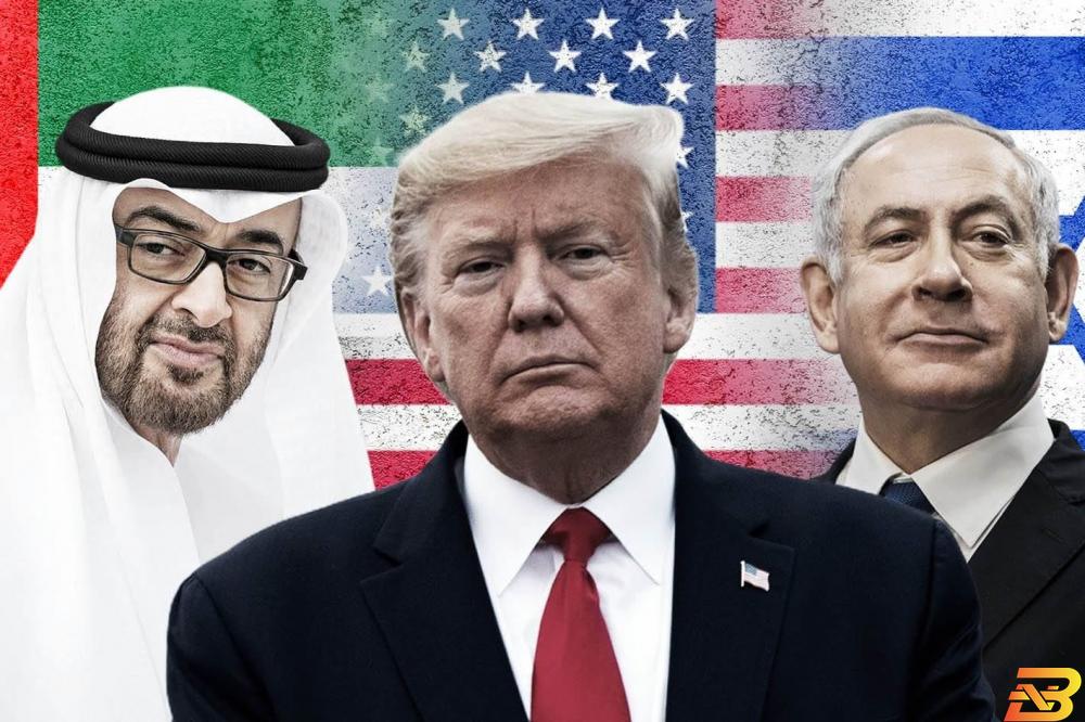 صورة مركبة: الرئيس الأميركي دونالد ترامب، رئيس وزراء إسرائيل بنيامين نتنياهو، وولي عهد أبوظبي الشيخ محمد بن زايد آل نهيان الإمارات تلغي مقاطعة إسرائيل وتسمح بالاتفاقيات التجارية معها