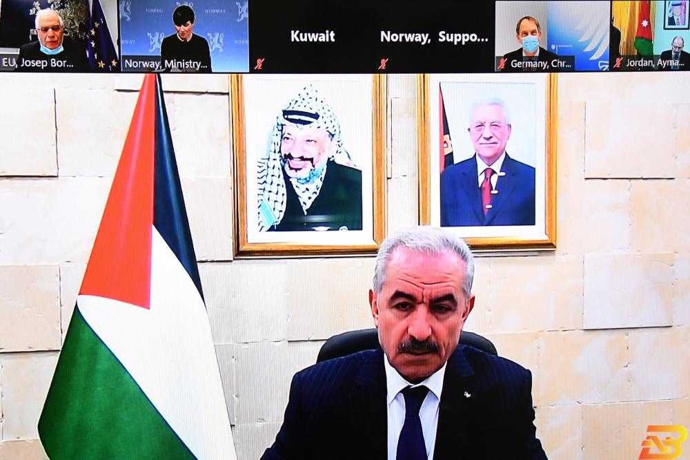 جانب من مشاركة رئيس الوزراء في الاجتماع لجنة المانحين توصي بدعم الفلسطينيين في الحصول على اللقاح